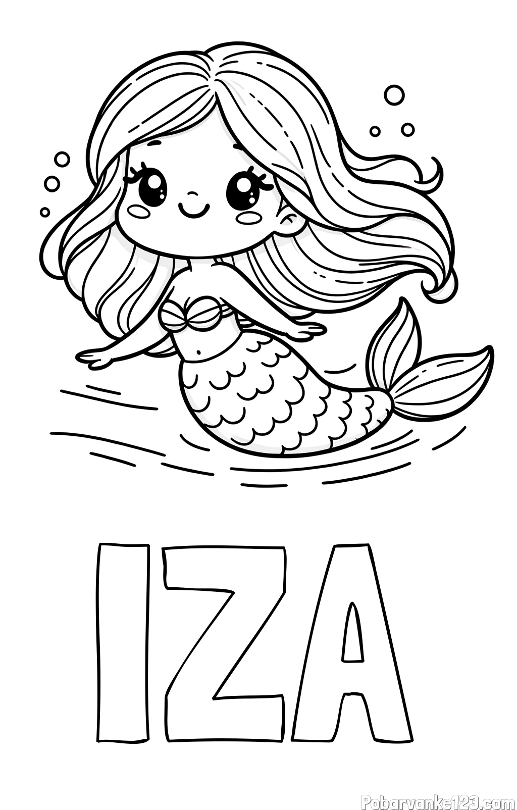 Pobarvanka imena IZA in pobarvanka ljubke morske deklice