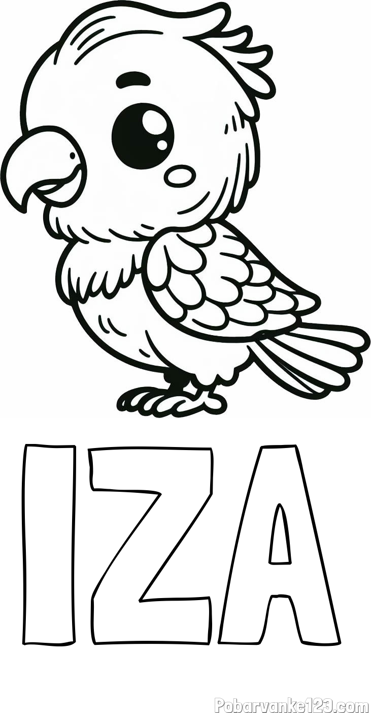 Pobarvanka imena IZA in pobarvanka ljubkega papagaja