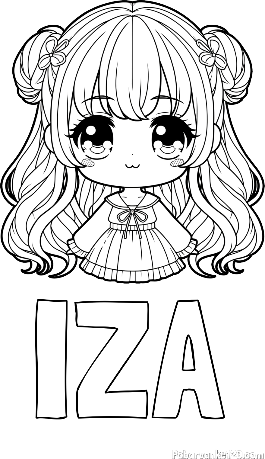 Pobarvanka imena IZA in pobarvanka prikupne punčke v anime slogu