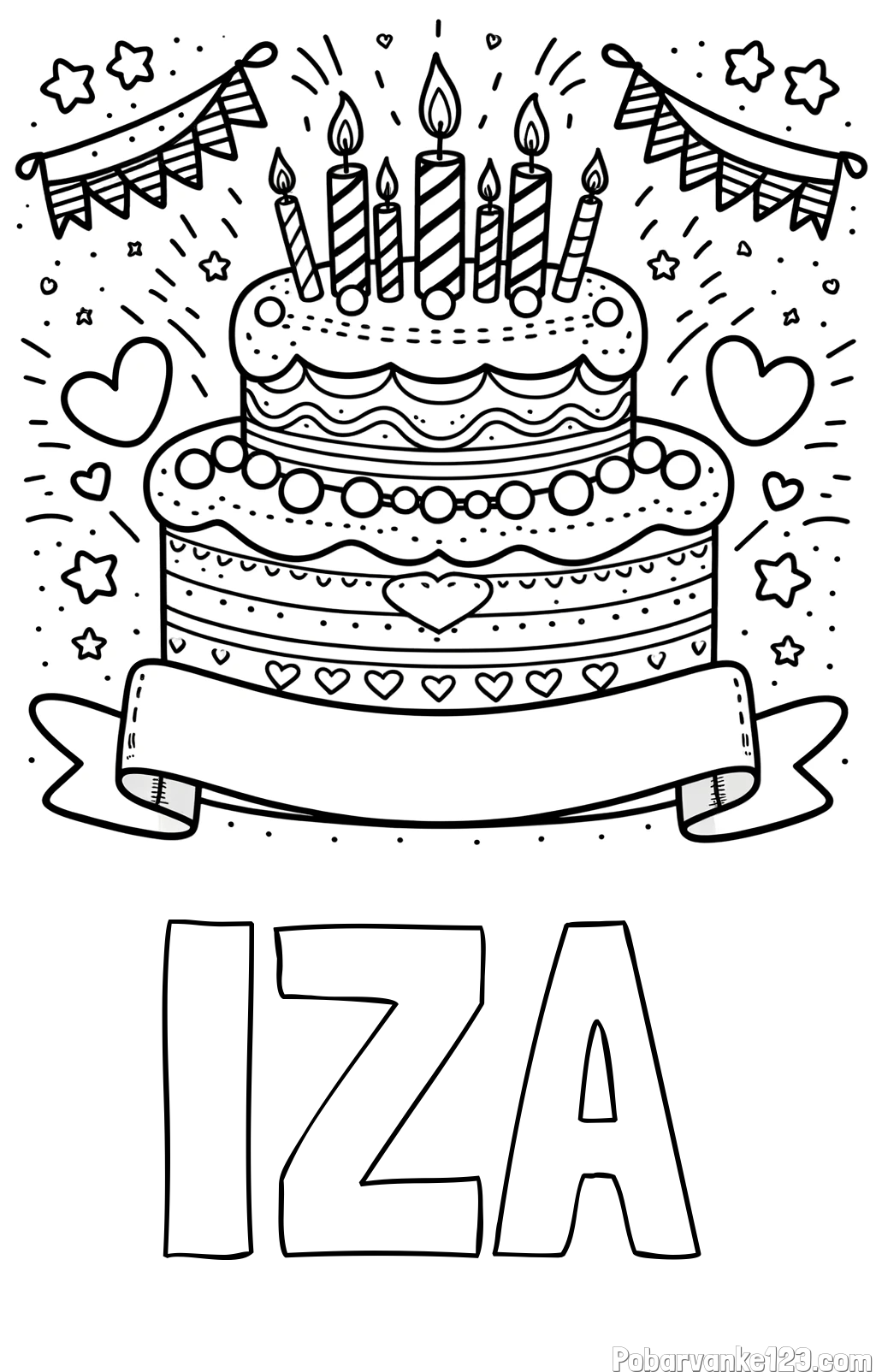Pobarvanka imena IZA in pobarvanka velike torte za rojstni dan