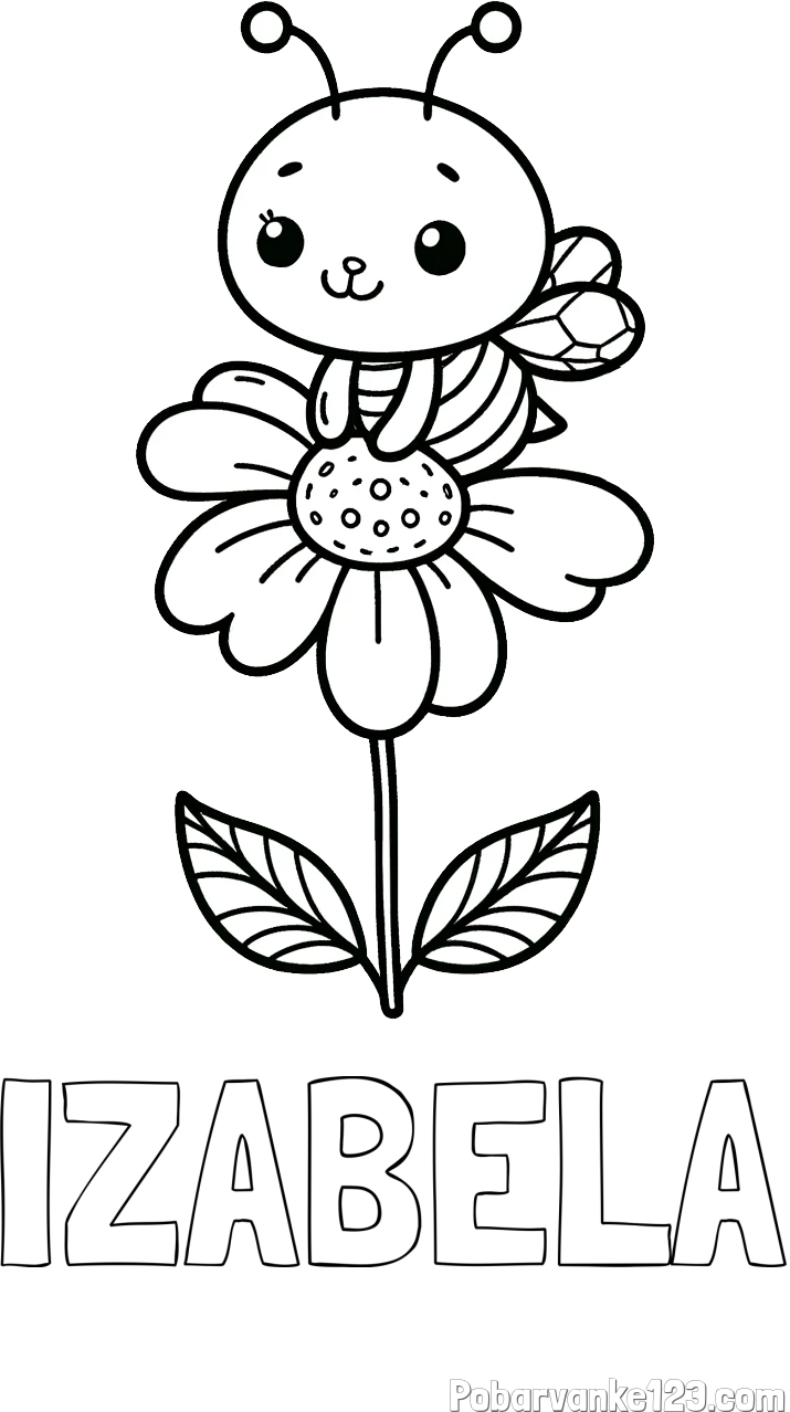 Pobarvanka imena IZABELA in pobarvanka ljubke čebelice na roži