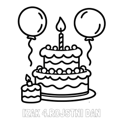 Online izdelana pobarvanka - Pobarvanka imena IZAK 4.ROJSTNI DAN in pobarvanka velike rojstnodnevne torte