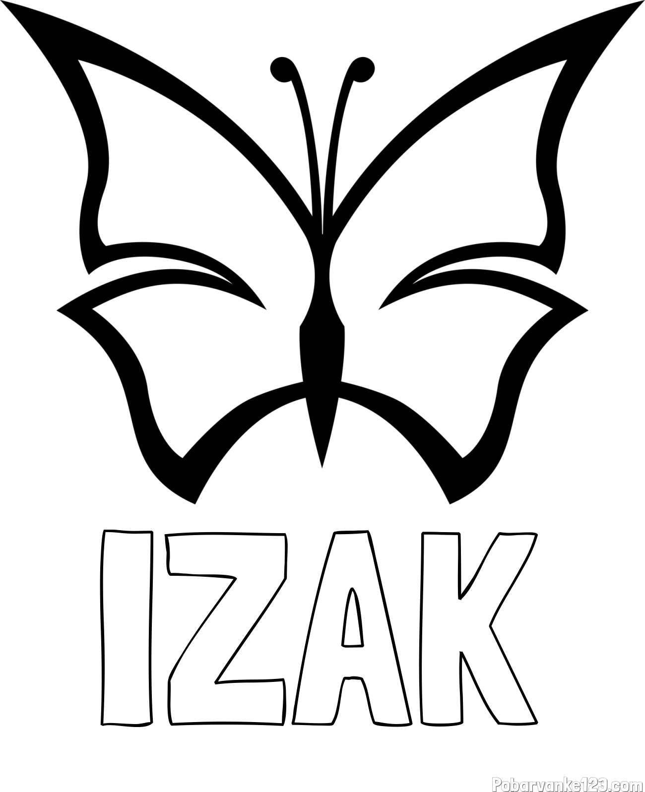 Pobarvanka imena IZAK in otroška pobarvanka metulja