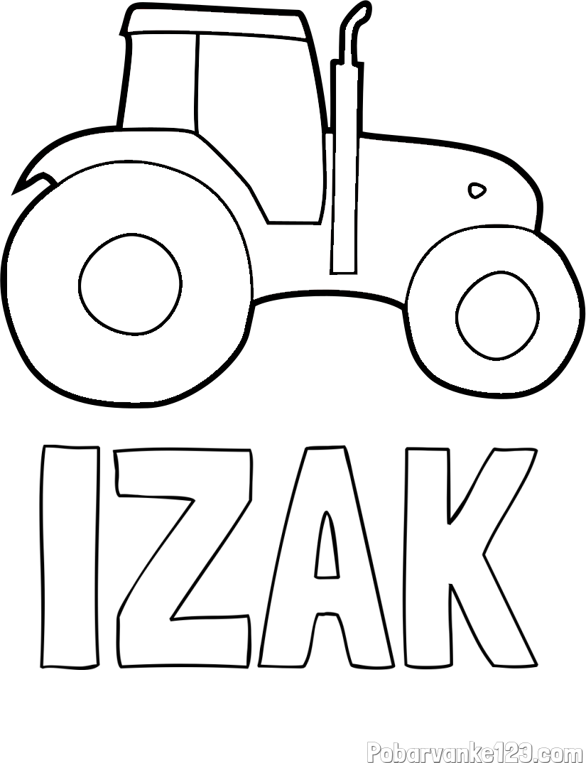 Pobarvanka imena IZAK in otroška pobarvanka traktorja