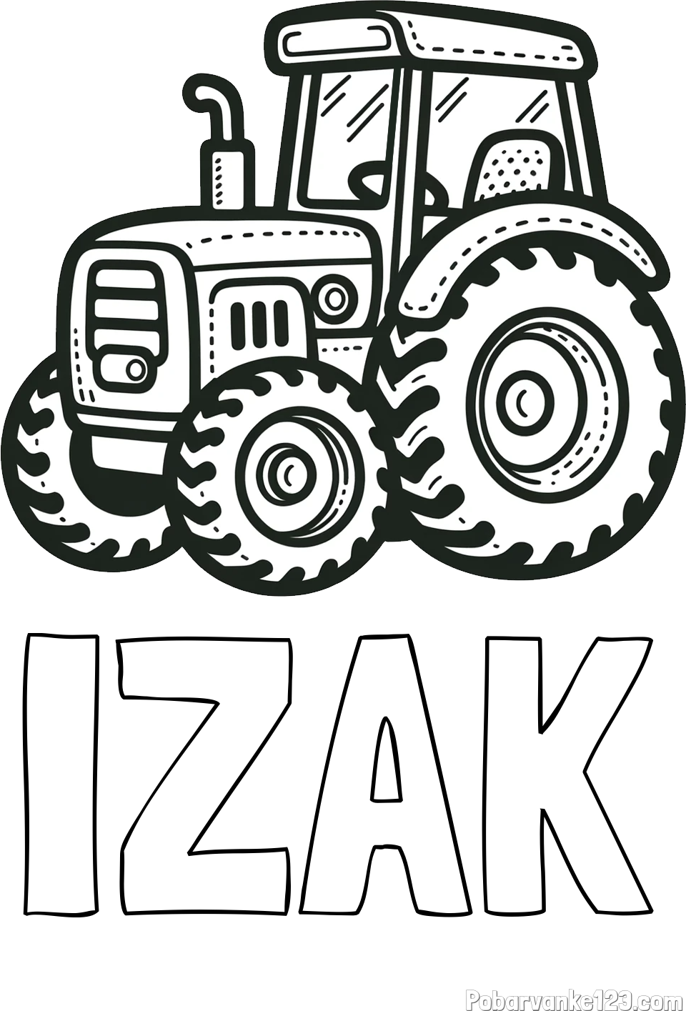 Pobarvanka imena IZAK in pobarvanka čudovitega traktorja