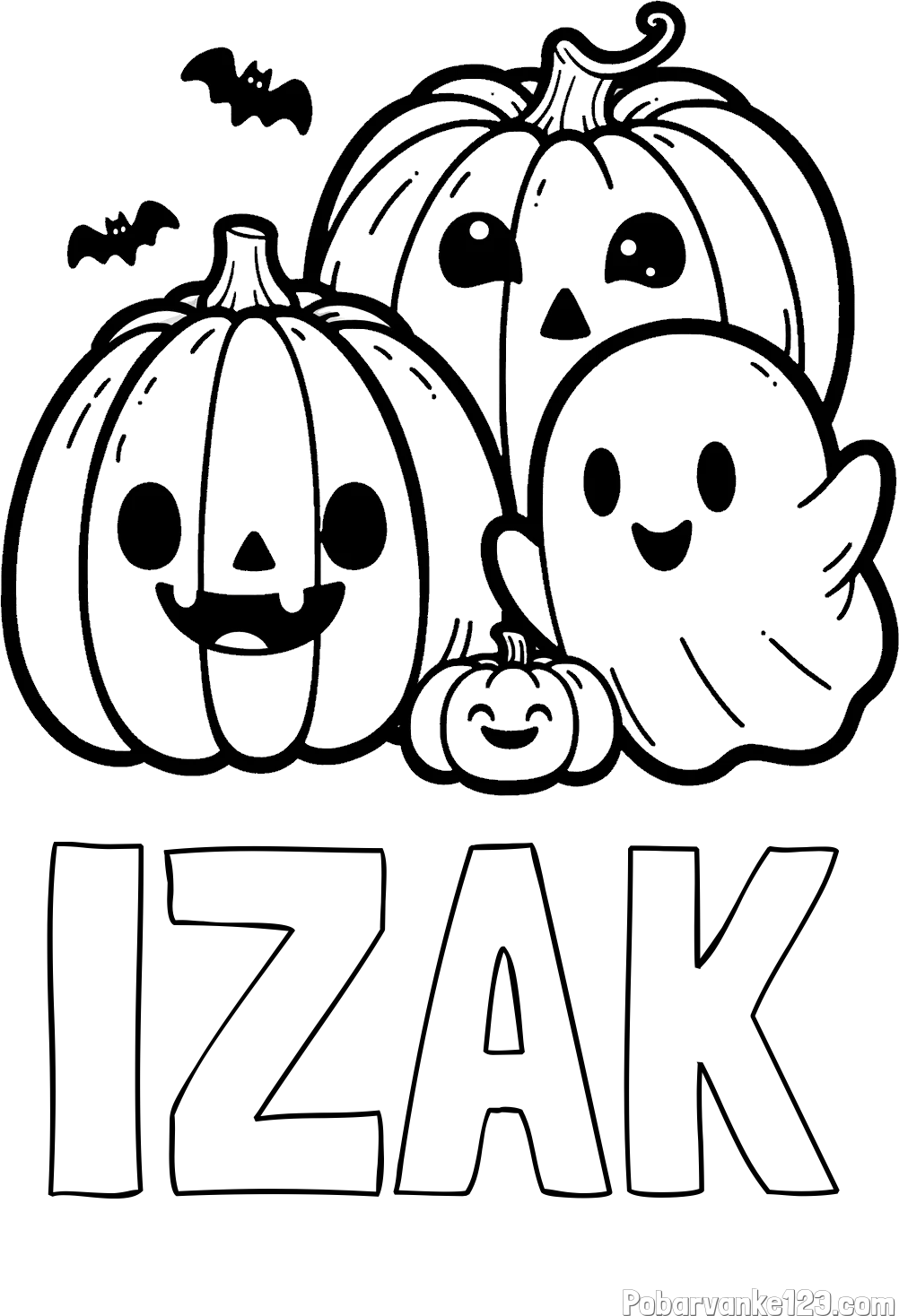 Pobarvanka imena IZAK in pobarvanka duhca in buč za noč čarovnic