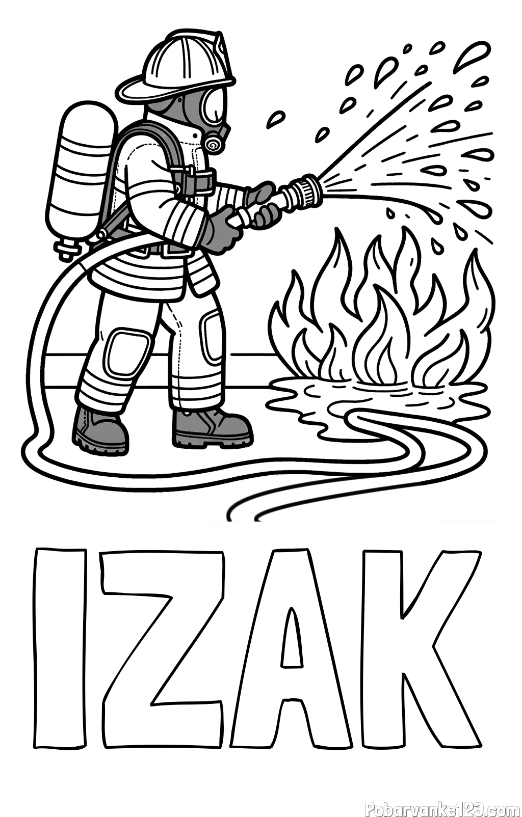 Pobarvanka imena IZAK in pobarvanka gasilca in velikega požara
