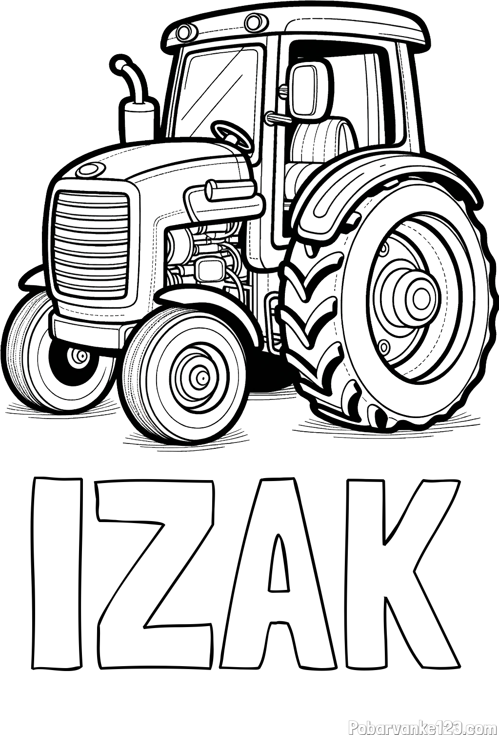 Pobarvanka imena IZAK in pobarvanka starega, a lepega traktorja
