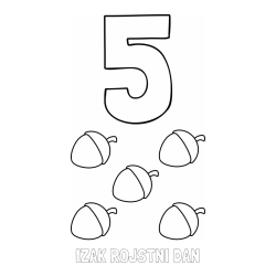 Online izdelana pobarvanka - Pobarvanka imena IZAK ROJSTNI DAN in pobarvanka števila 5 s slikovnim prikazom