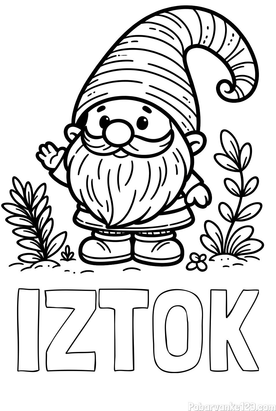 Pobarvanka imena IZTOK ter ljubkega škrata