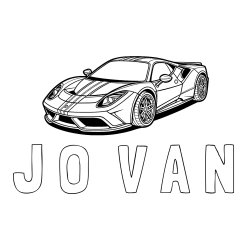 Online izdelana pobarvanka - Pobarvanka imena J O  V A N in pobarvanka čudovitega športnega avtomobila