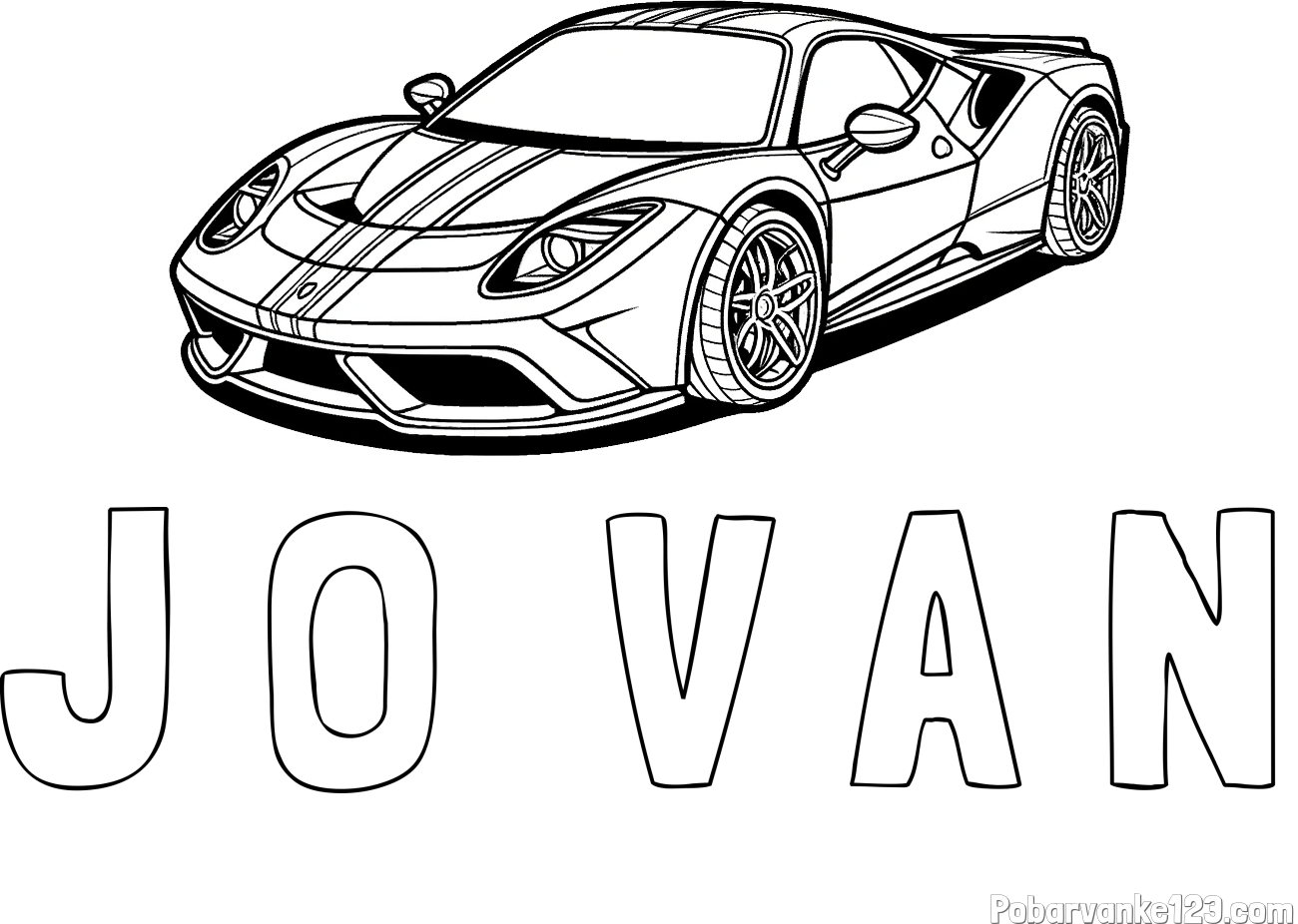 Pobarvanka imena J O  V A N in pobarvanka čudovitega športnega avtomobila