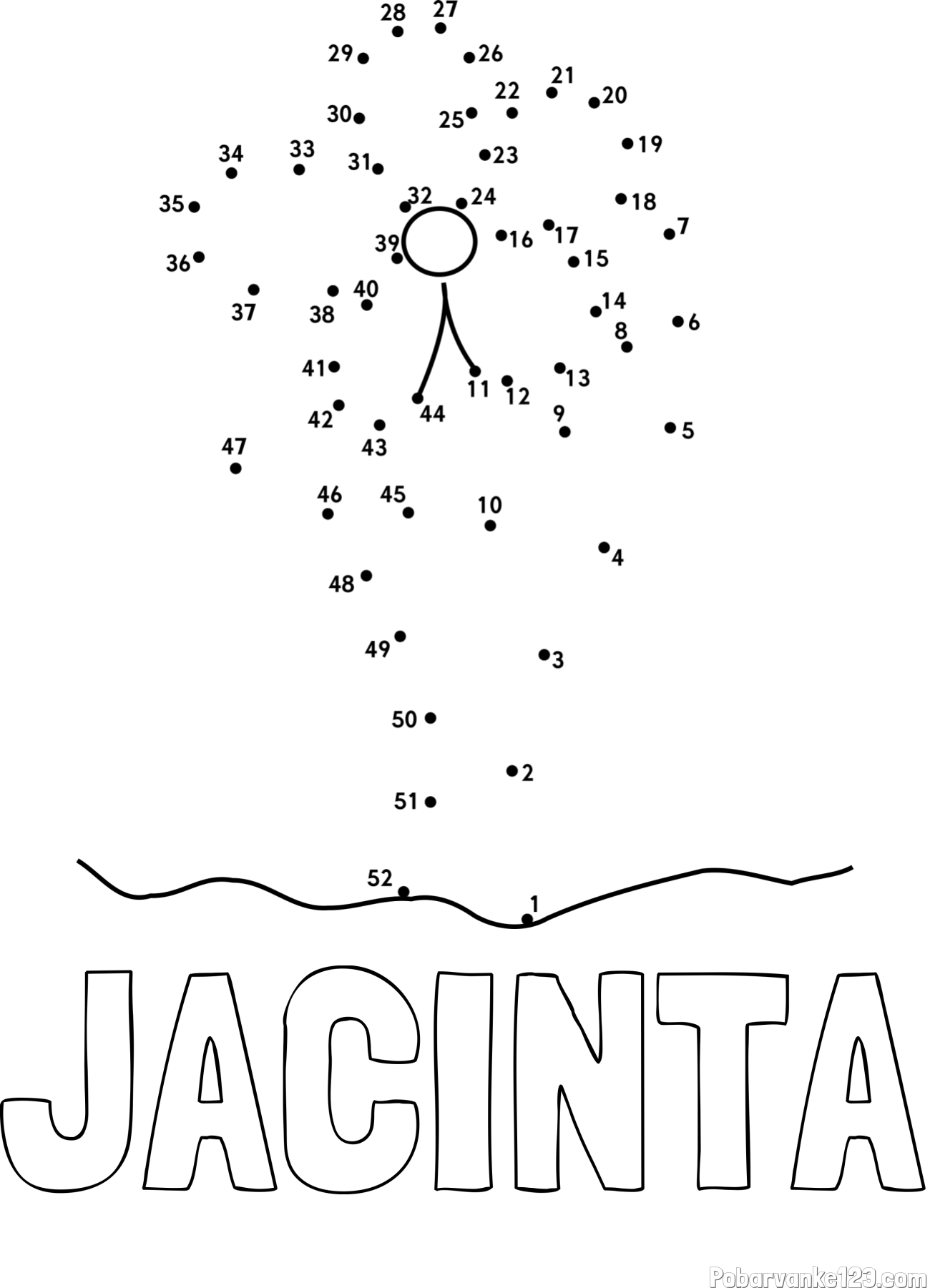 Pobarvanka imena JACINTA in pobarvanka rože - poveži številke