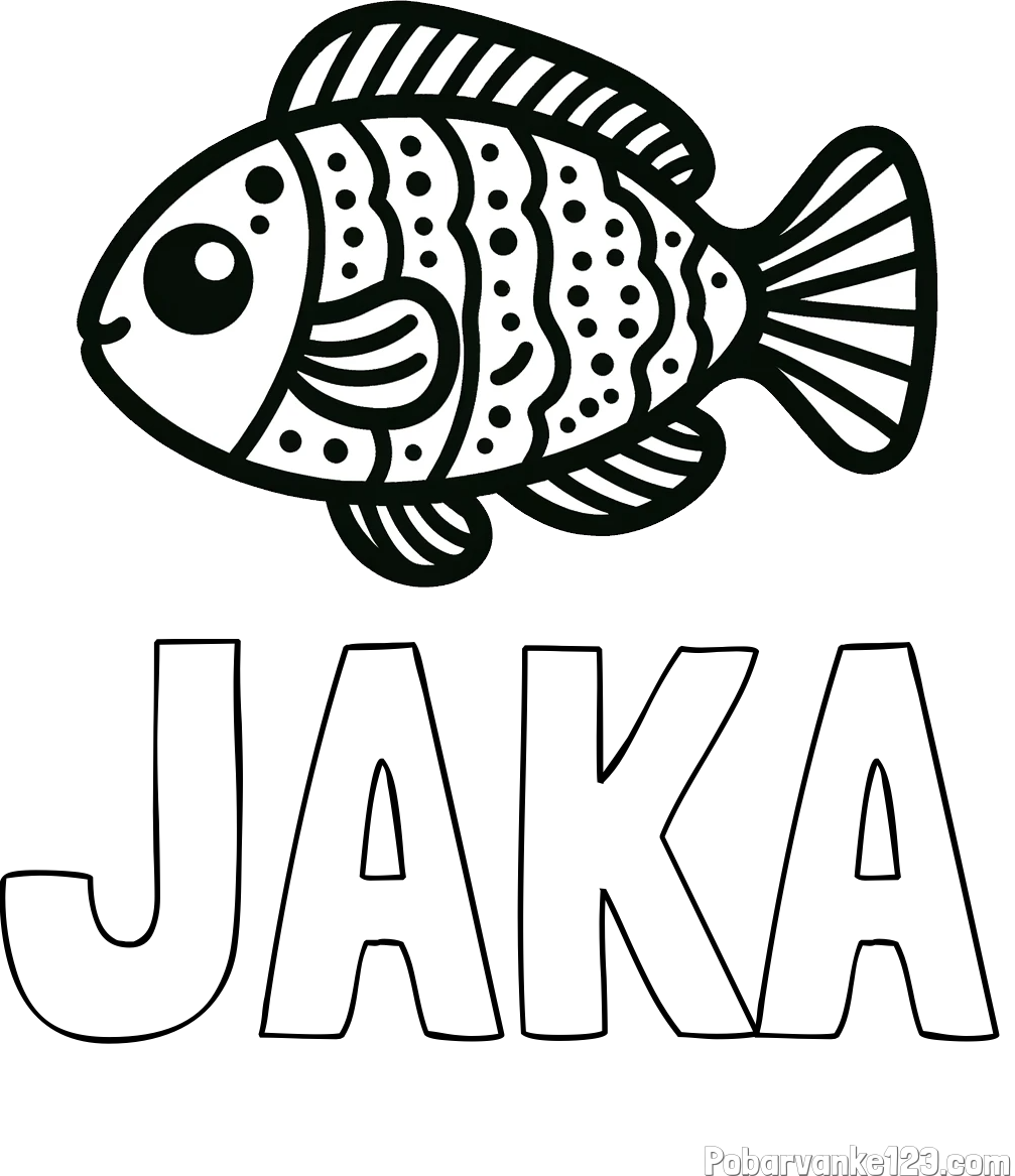 Pobarvanka imena JAKA in otroška pobarvanka ribe