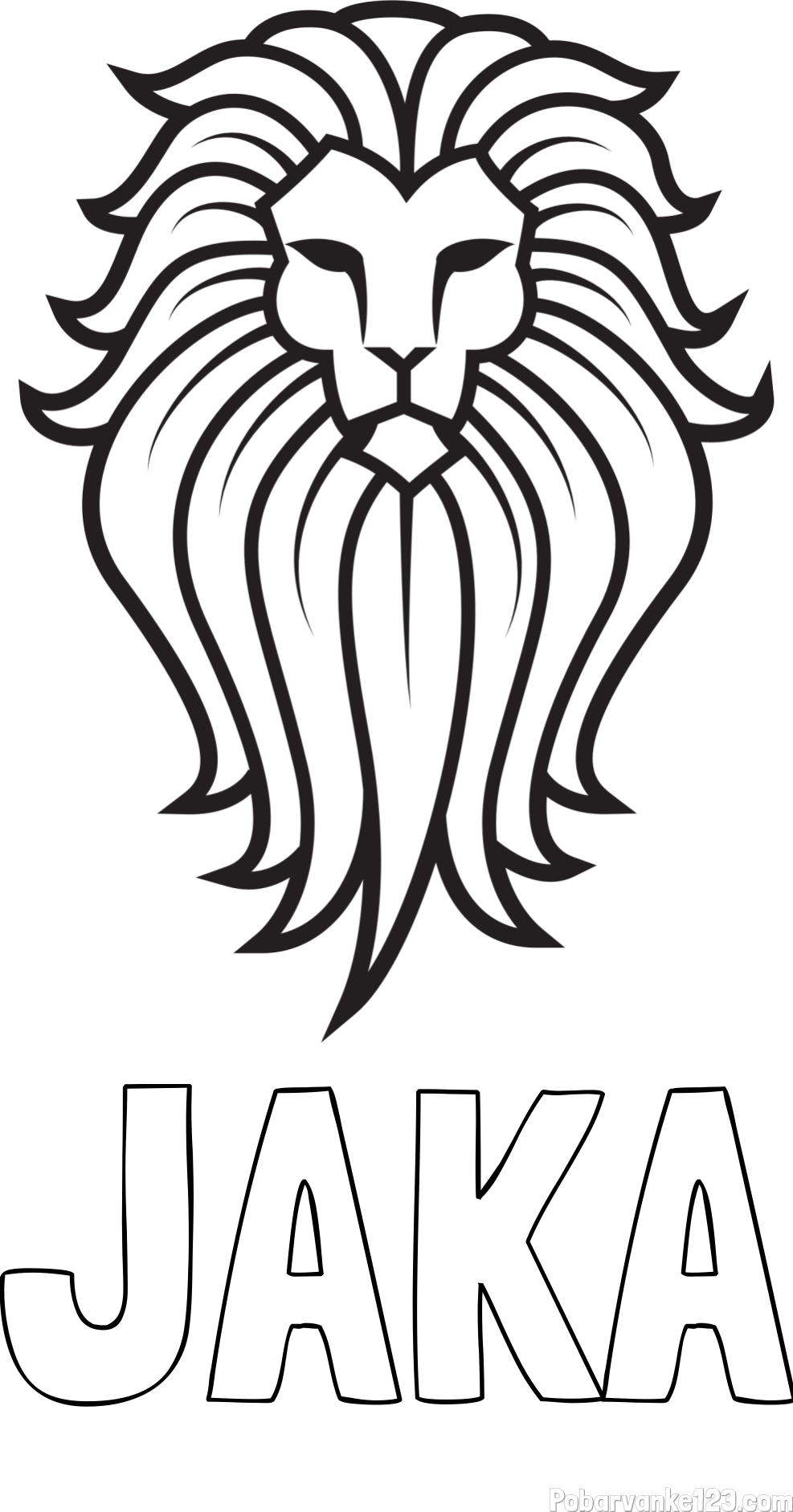 Pobarvanka imena JAKA in pobarvanka leva z bujno grivo