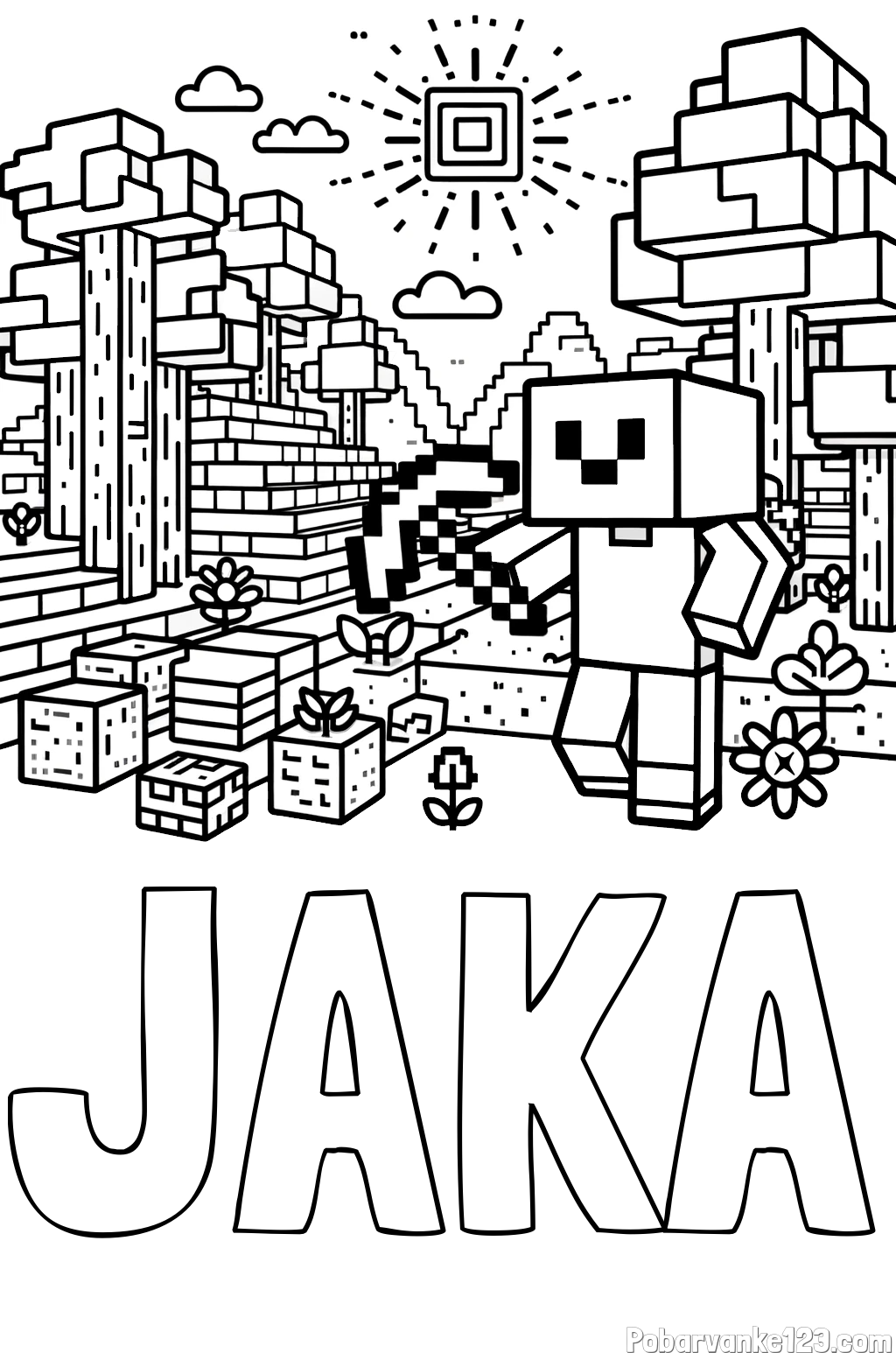 Pobarvanka imena JAKA in pobarvanka Minecraft sveta