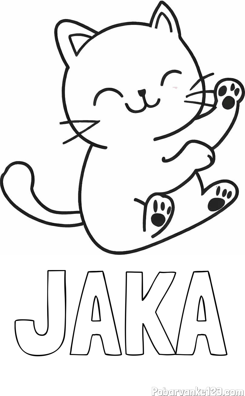 Pobarvanka imena JAKA in pobarvanka razigranega mucka