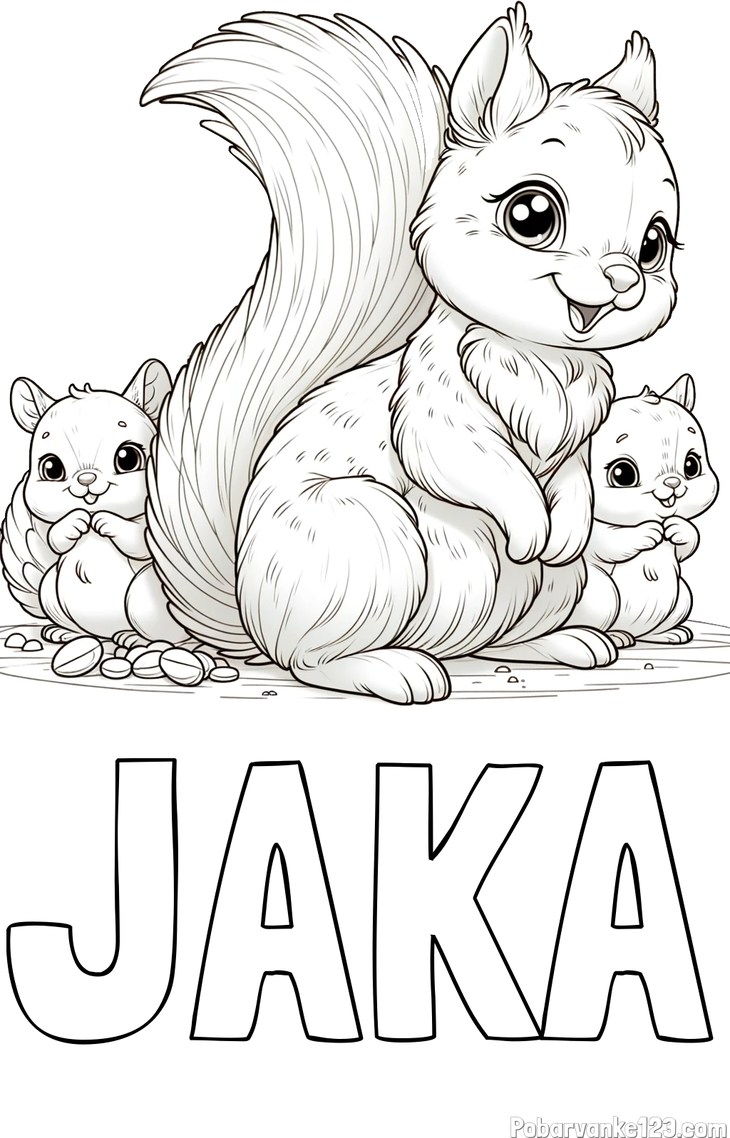 Pobarvanka imena JAKA in pobarvanka veveričje družine