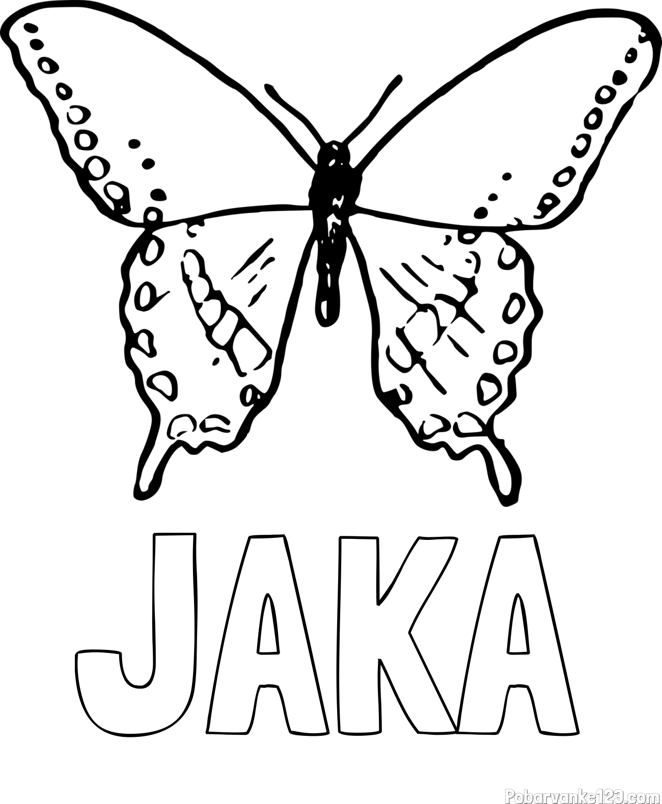 Pobarvanka imena JAKA in starejša in preprosta pobarvanka metulja