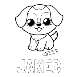 Online izdelana pobarvanka - Pobarvanka imena JAKEC in pobarvanka prikupnega kužka