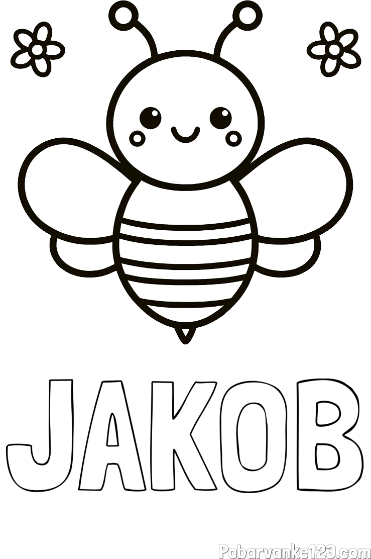 Pobarvanka imena JAKOB in otroška pobarvanka čebele