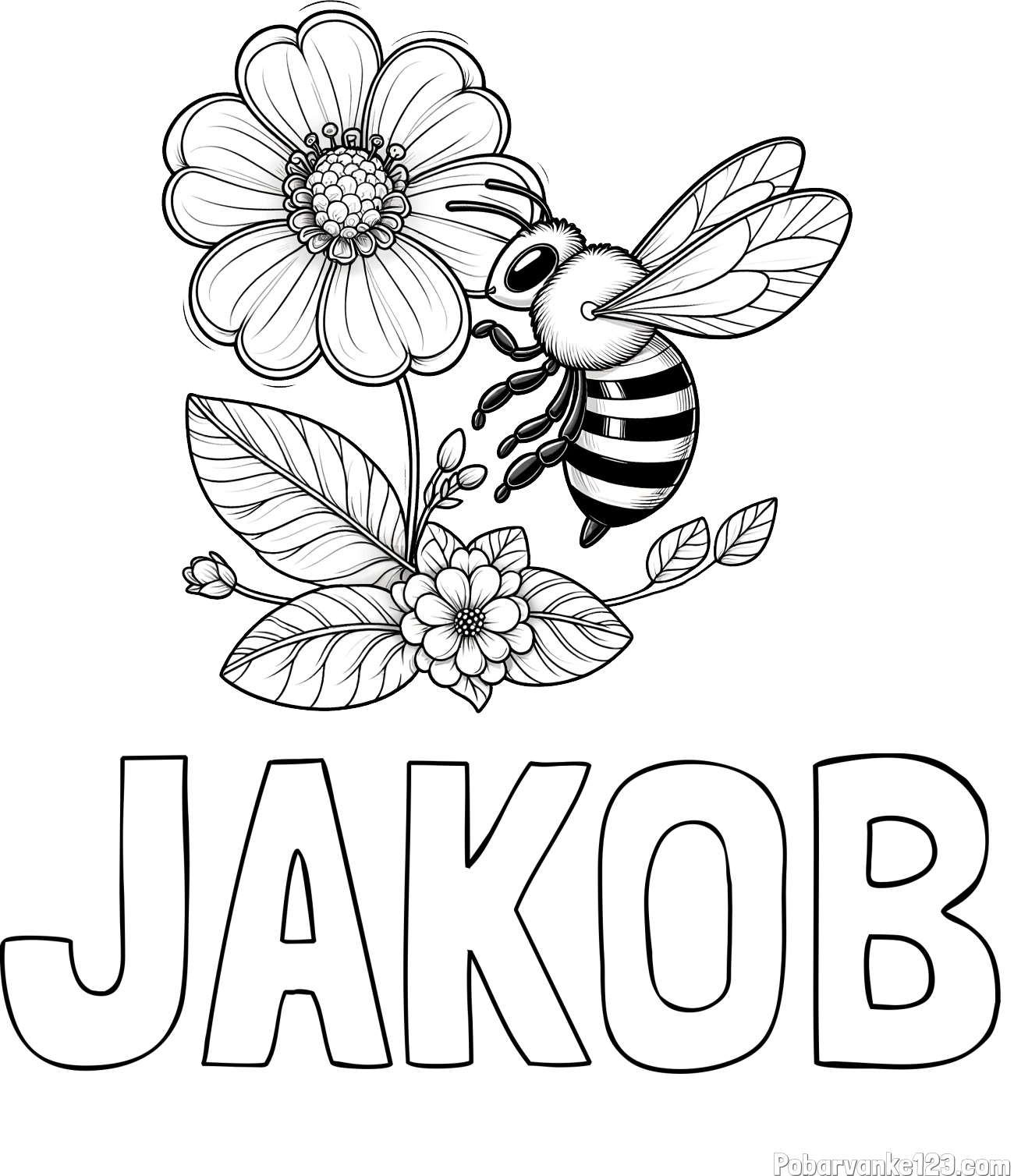 Pobarvanka imena JAKOB in otroška pobarvanka čebelice in rožice