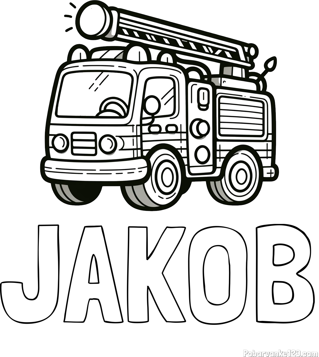 Pobarvanka imena JAKOB in otroška pobarvanka preprostega gasilskega avta