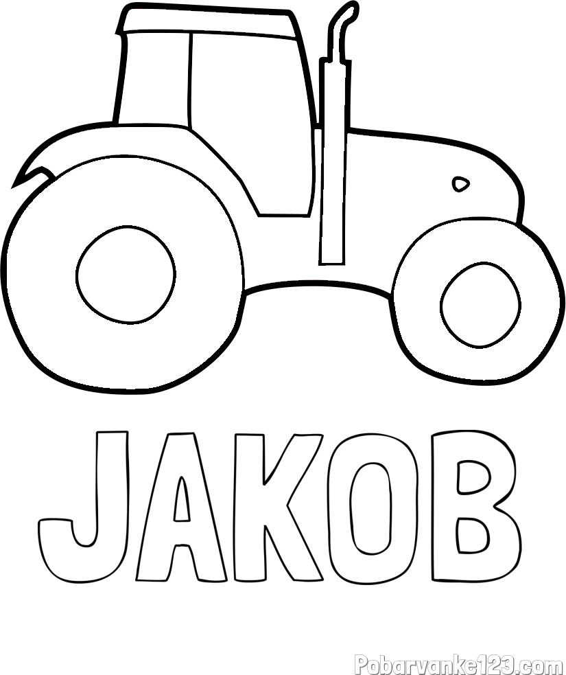 Pobarvanka imena JAKOB in otroška pobarvanka traktorja