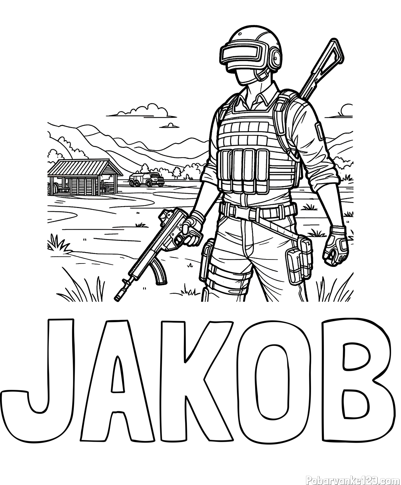 Pobarvanka imena JAKOB in otroška PUBG pobarvanka
