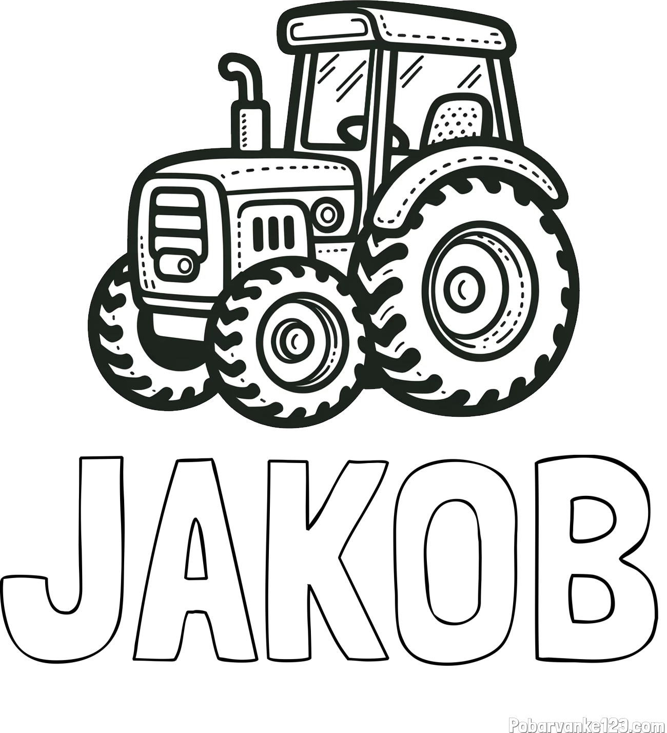 Pobarvanka imena JAKOB in pobarvanka čudovitega traktorja
