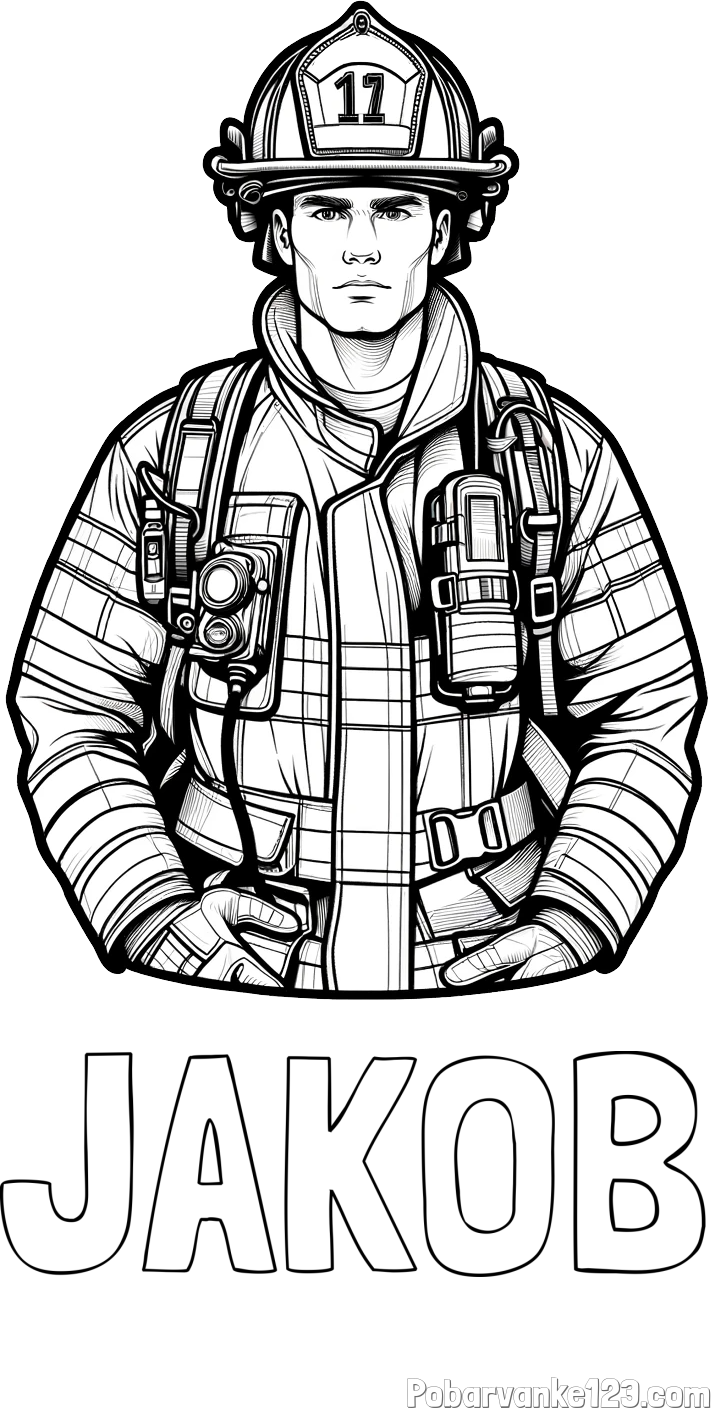 Pobarvanka imena JAKOB in pobarvanka gasilca (realistična)