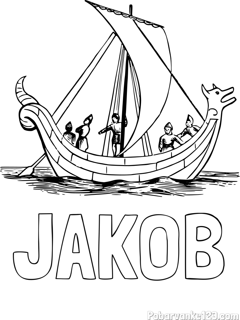 Pobarvanka imena JAKOB in pobarvanka majhne ladje