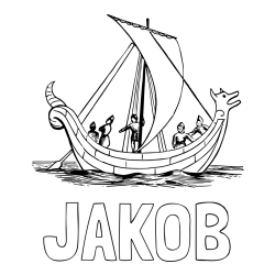 Online izdelana pobarvanka - Pobarvanka imena JAKOB in pobarvanka majhne ladje