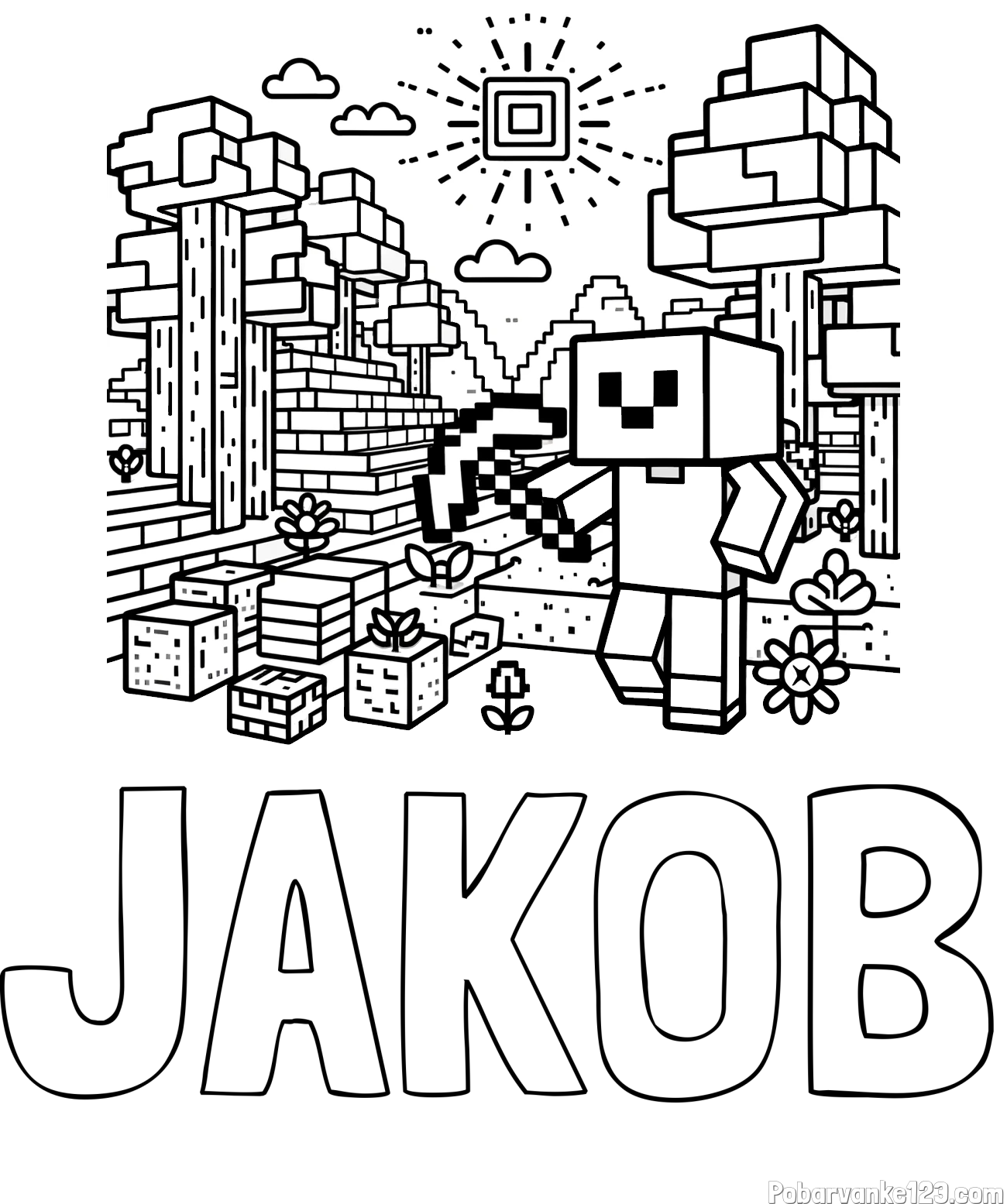 Pobarvanka imena JAKOB in pobarvanka Minecraft sveta