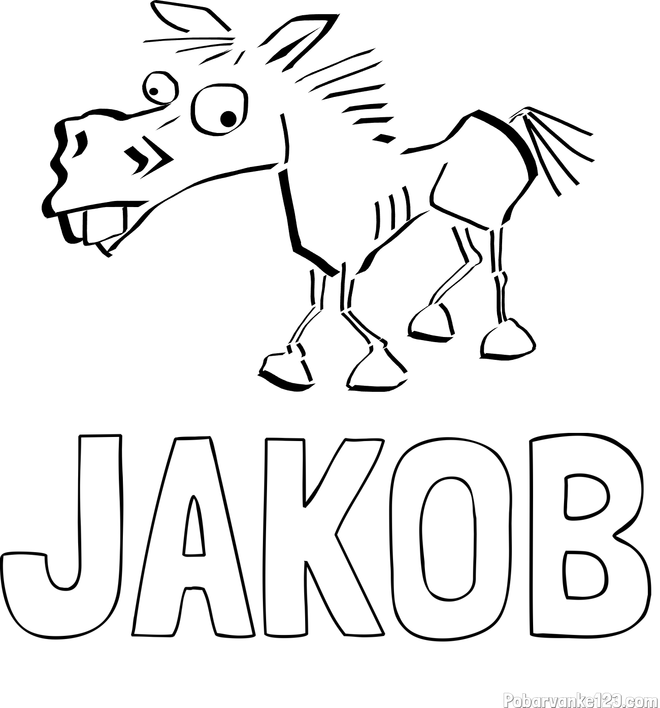 Pobarvanka imena JAKOB in pobarvanka smešni konj