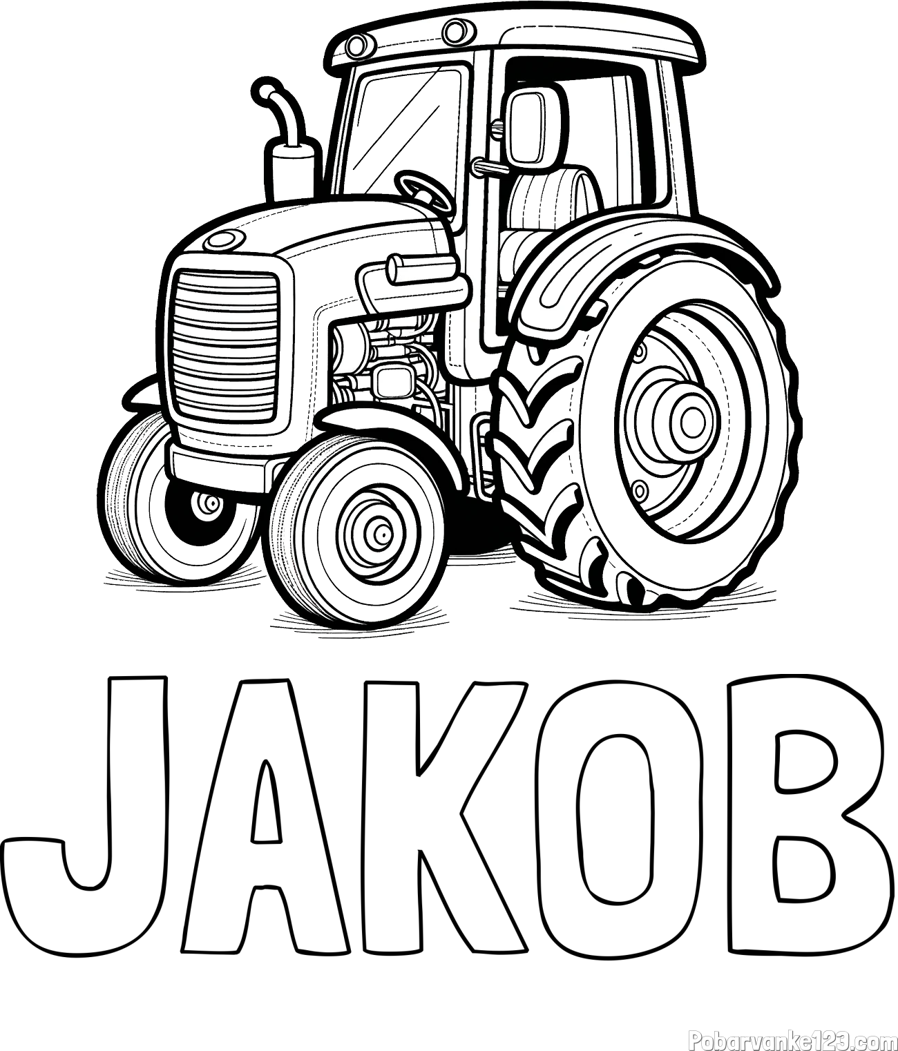 Pobarvanka imena JAKOB in pobarvanka starega, a lepega traktorja