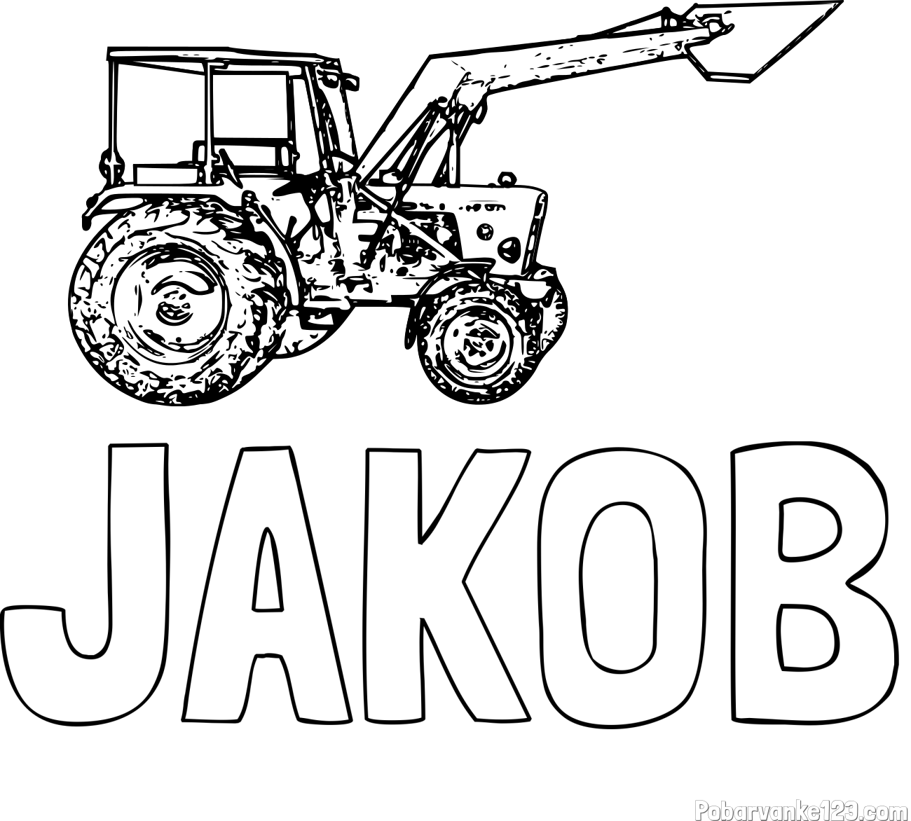 Pobarvanka imena JAKOB in pobarvanka starega traktorja