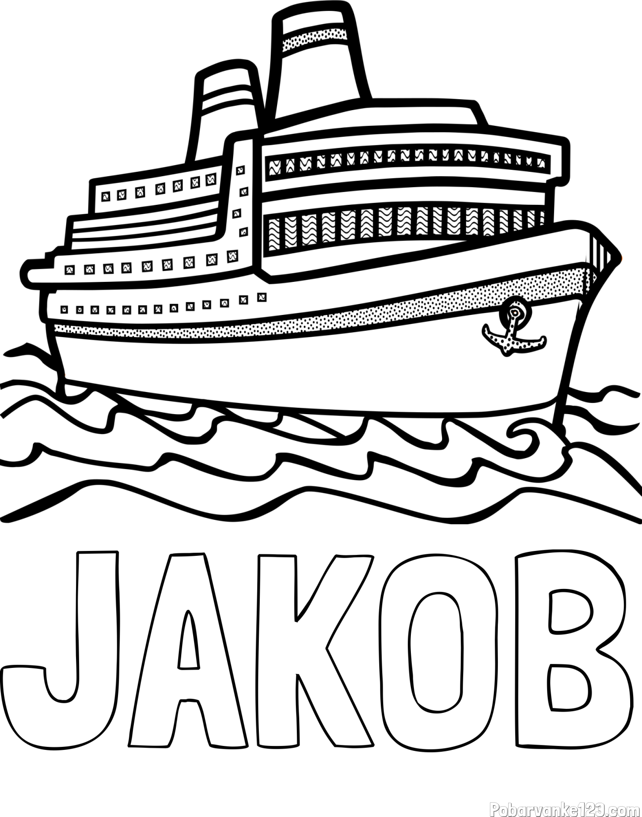 Pobarvanka imena JAKOB in pobarvanka velike potniške ladje