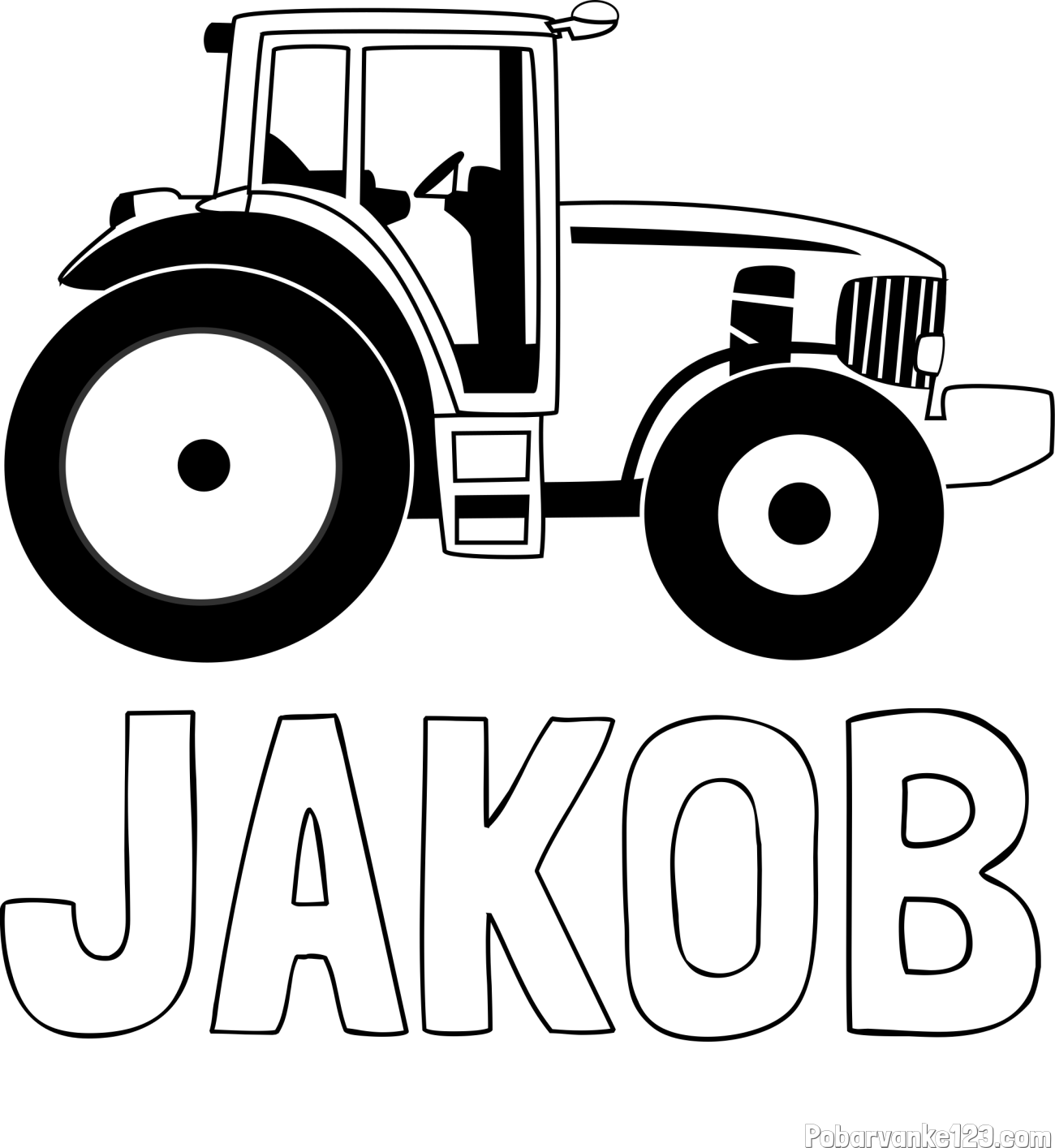 Pobarvanka imena JAKOB in pobarvanka velikega in zmogljivega traktorja