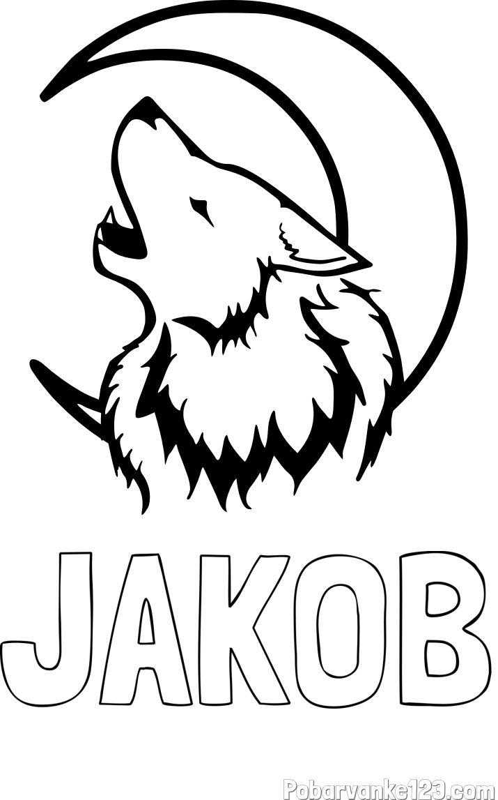 Pobarvanka imena JAKOB in pobarvanka volk in lune