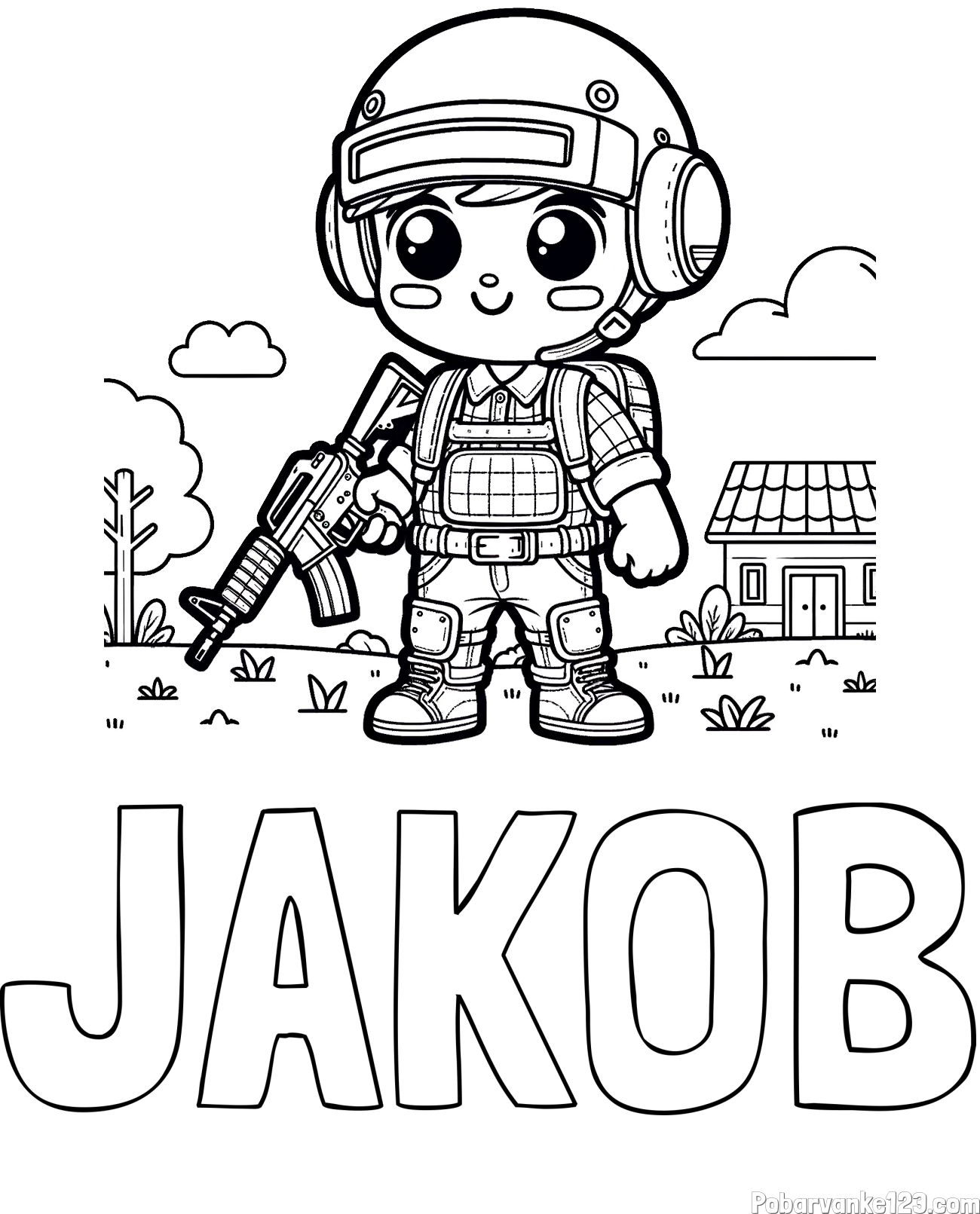 Pobarvanka imena JAKOB in preprosta otroška PUBG pobarvanka