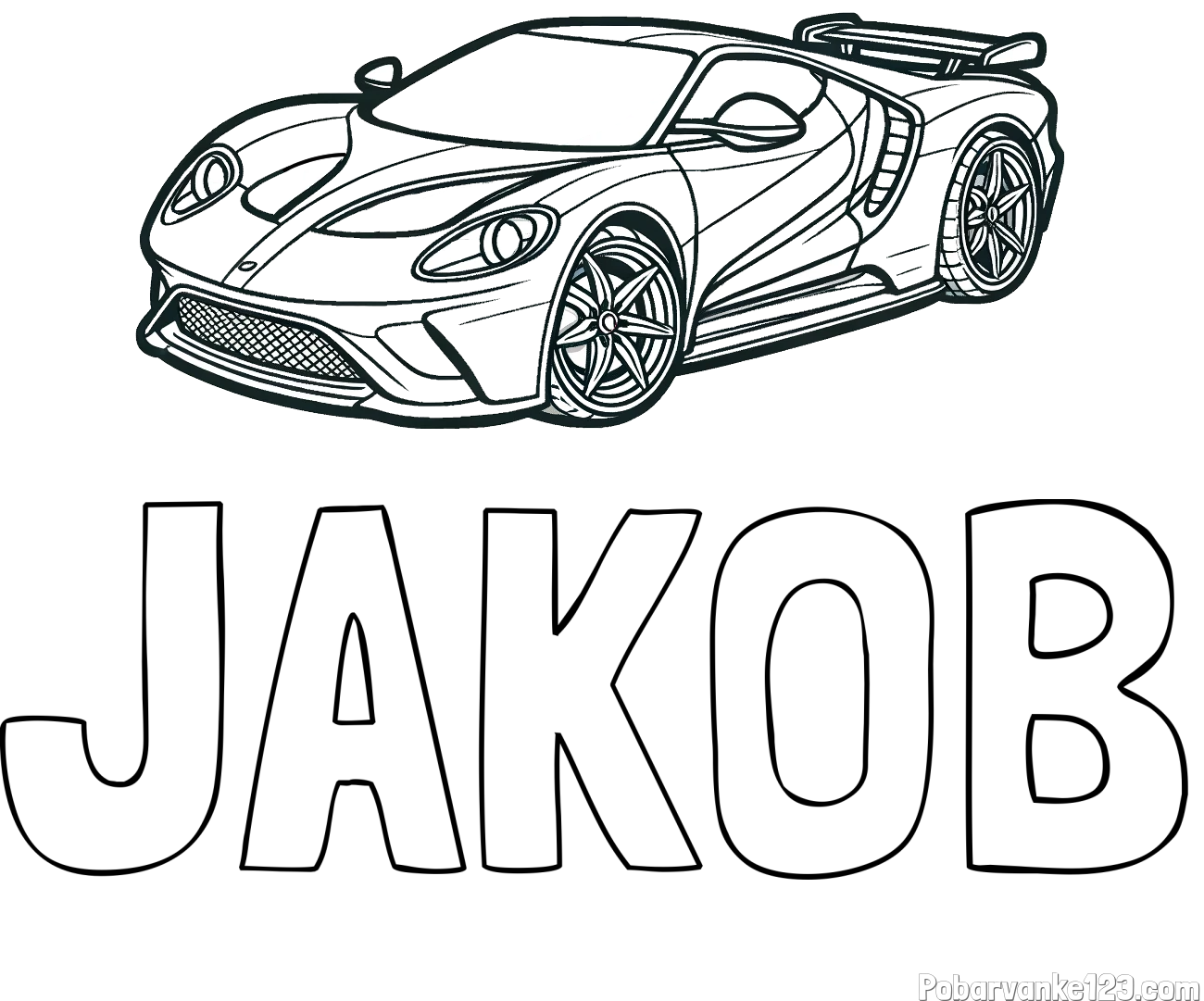 Pobarvanka imena JAKOB in Športni avtomobil