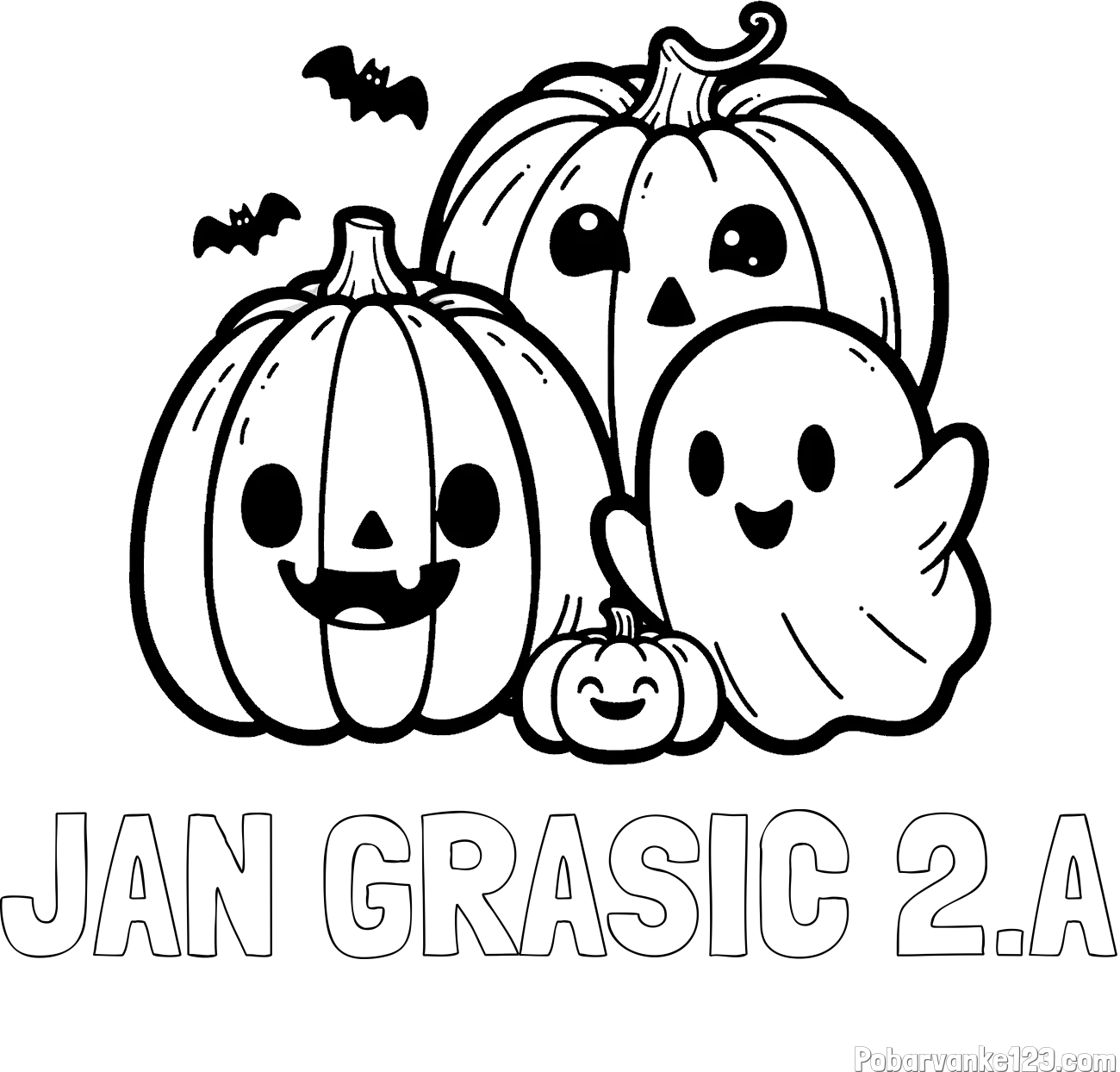Pobarvanka imena JAN GRAŠIČ 2.A in pobarvanka duhca in buč za noč čarovnic