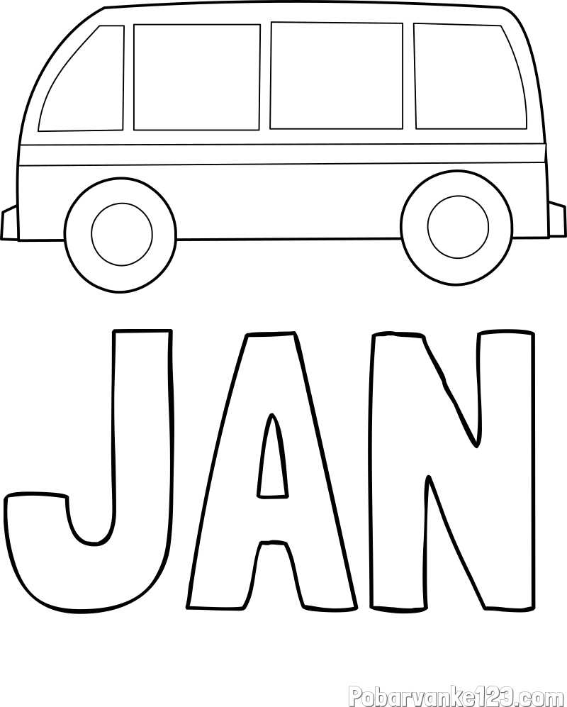 Pobarvanka imena JAN in avtobus