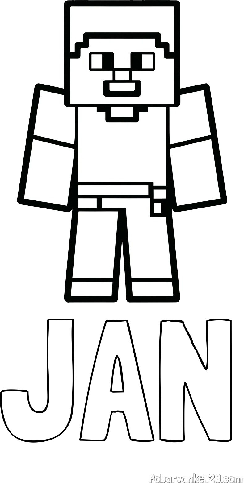 Pobarvanka imena JAN in pobarvanka Minecraft figurice