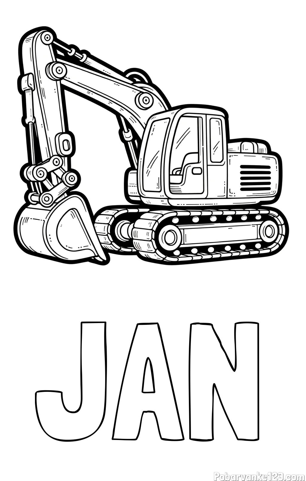 Pobarvanka imena JAN in pobarvanka velikega delovnega stroja - bagra