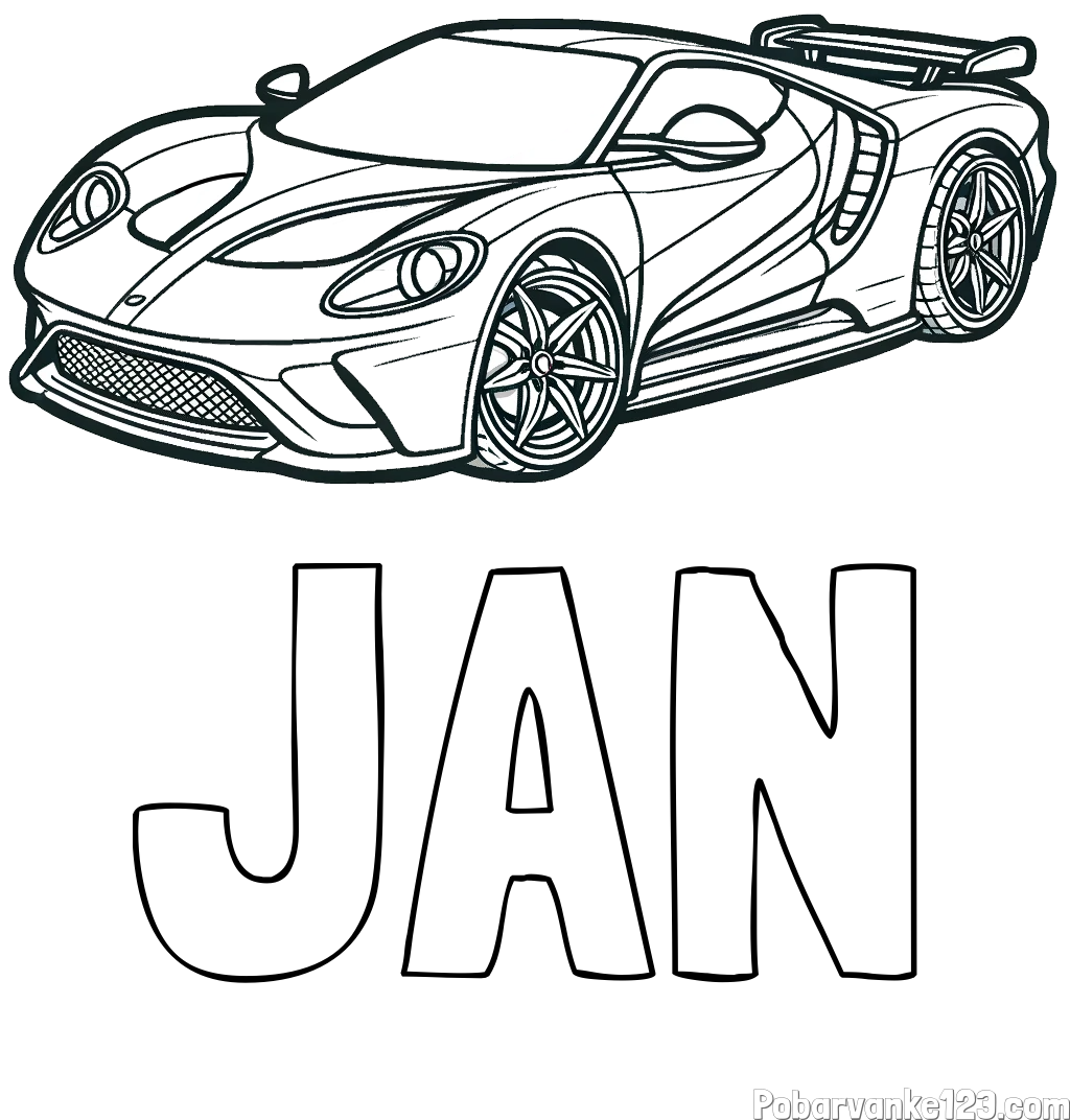 Pobarvanka imena JAN in Športni avtomobil