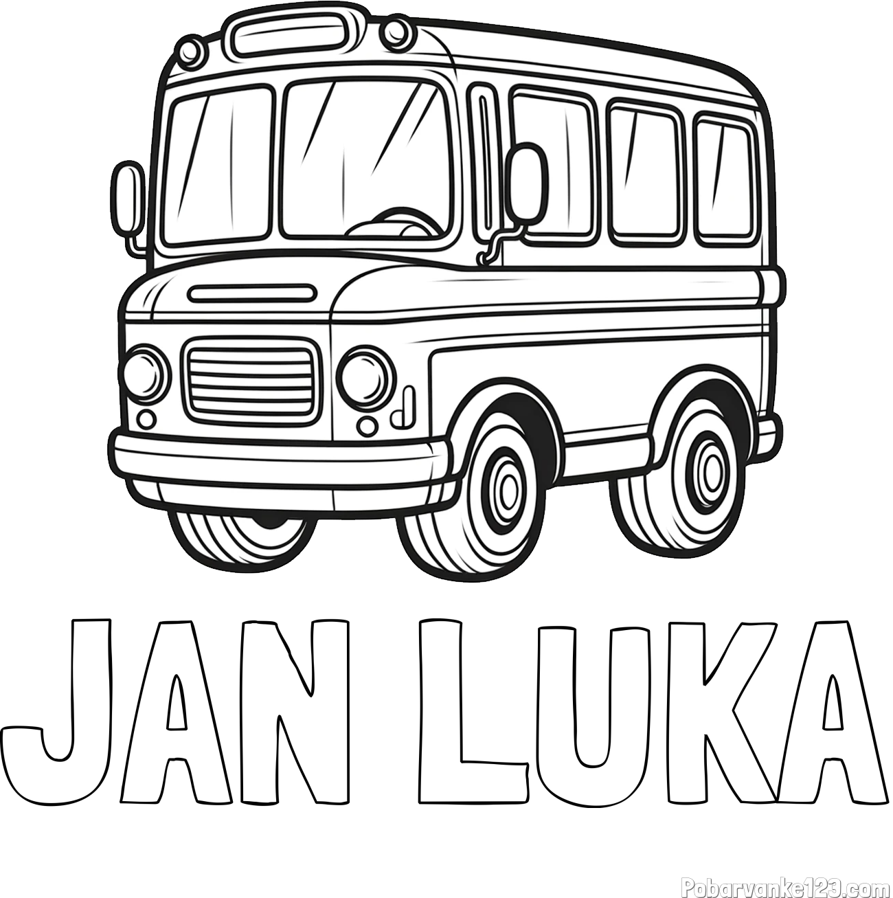 Pobarvanka imena JAN LUKA in pobarvanka majhnega avtobusa