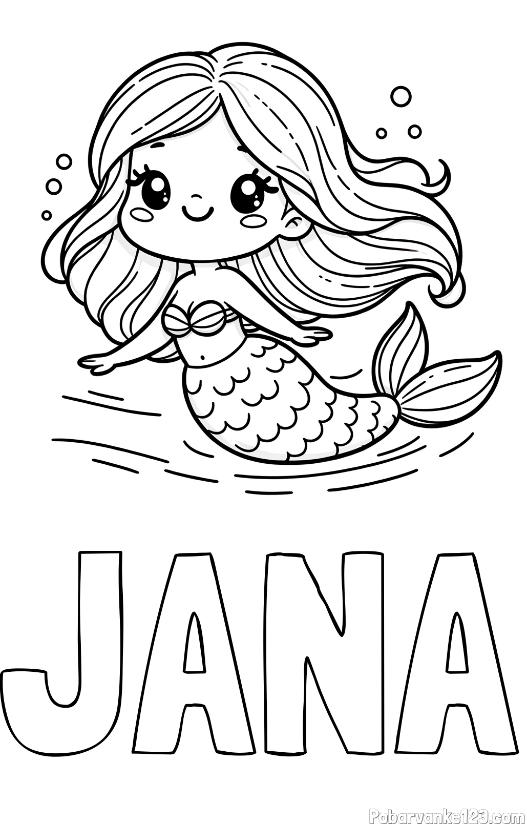 Pobarvanka imena JANA in pobarvanka ljubke morske deklice