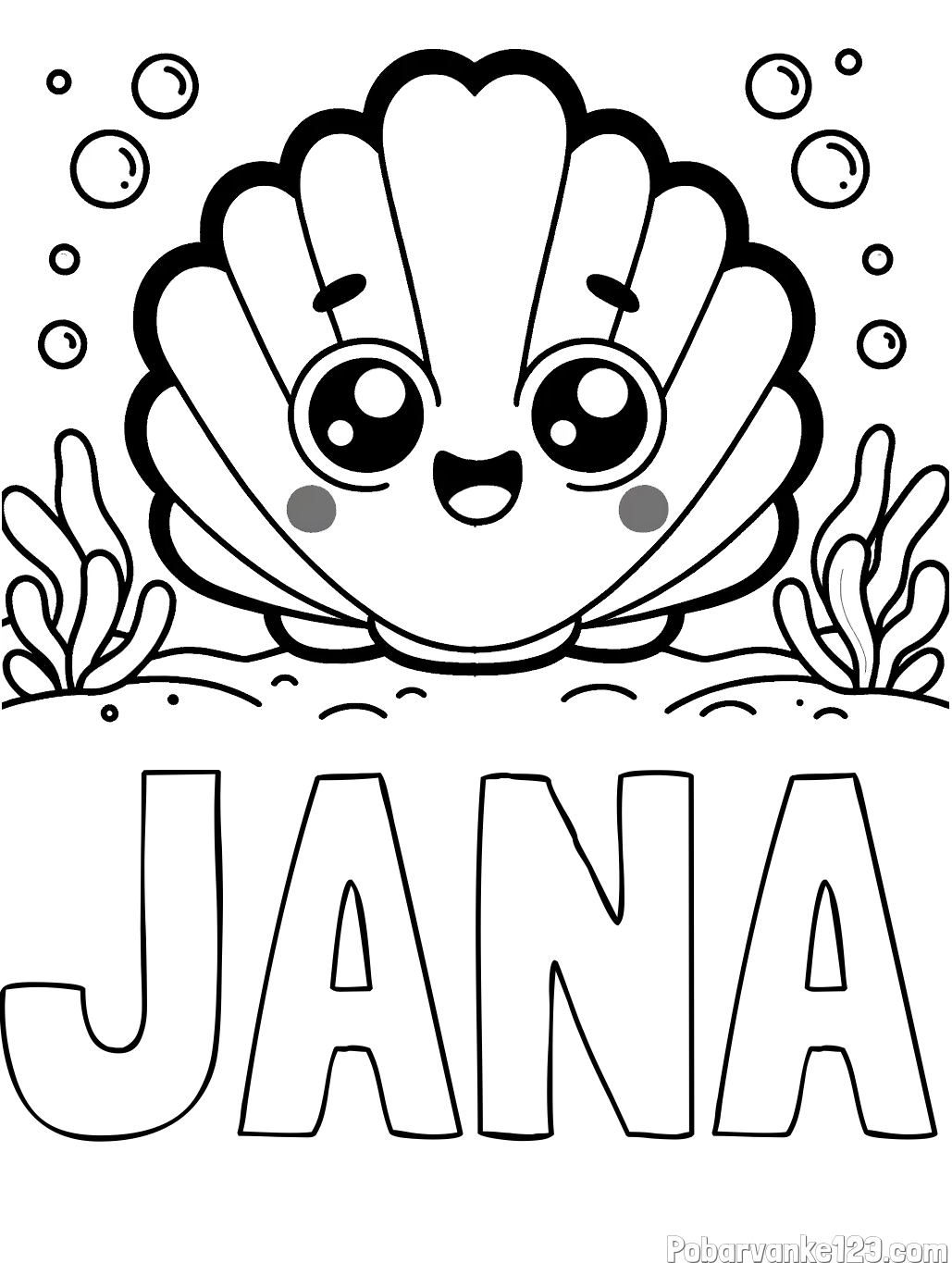 Pobarvanka imena JANA in pobarvanka nasmejane školjke